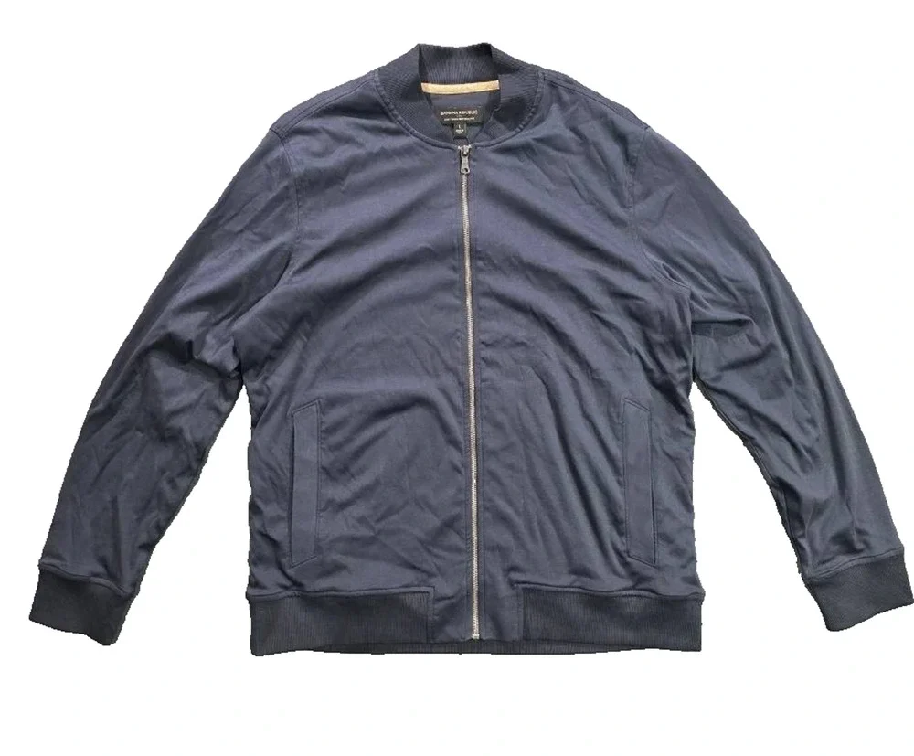 Banana Republic Luxe Touch Bomber Jacket L Navy Full Zip Cotton Casual A008922